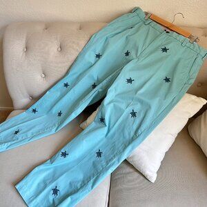 Brooks Brothers men Clark Aqua Blue Sea Turtle Turtle Cotton Chino Pants W36 L30